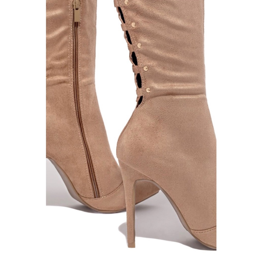 High Heel Open Back Corset Lace Up Thigh High Boot - Picture 5 of 9